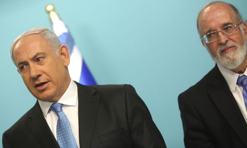 Then Prime Minister Benjamin Netanyahu with Prof. Yitzhak Ben Yisrael on May 18, 2011, at the establishment of a national cyber bureau. Photo by Kobi Gideon/FLASH90