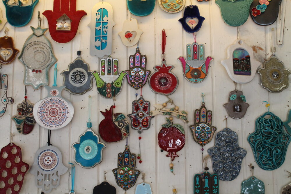 Hamsa souvenirs on sale in Tel Aviv. Photo by Anna Wachspress