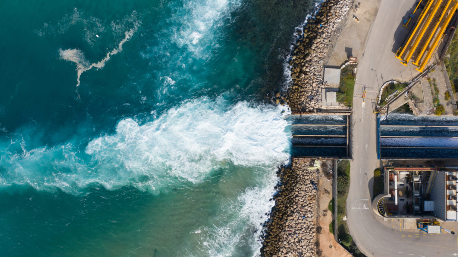 An aerial view of the world’s largest desalination plant at Hadera in Israel. Photo by Luciano Santandreu, via Shutterstock 