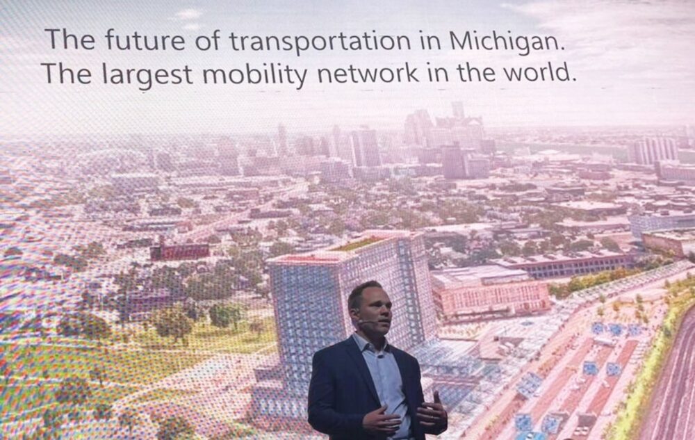 Trevor Pawl speaking at EcoMotion 2022. Photo courtesy of Michigan Israel Business Accelerator