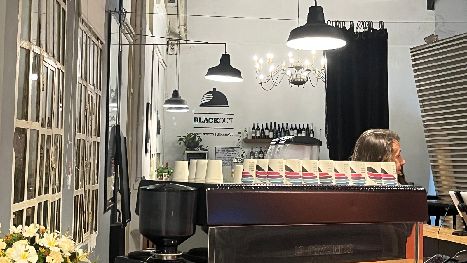 The lobby is lighted at the NaLaga’at Center, but inside BlackOut restaurant there’s no light. Photo by Samantha Baron