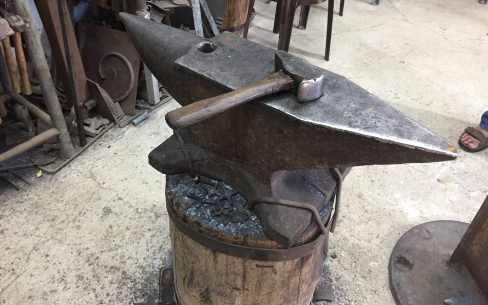 One of Walied Khoury's anvils and hammers. Photo by Diana Bletter