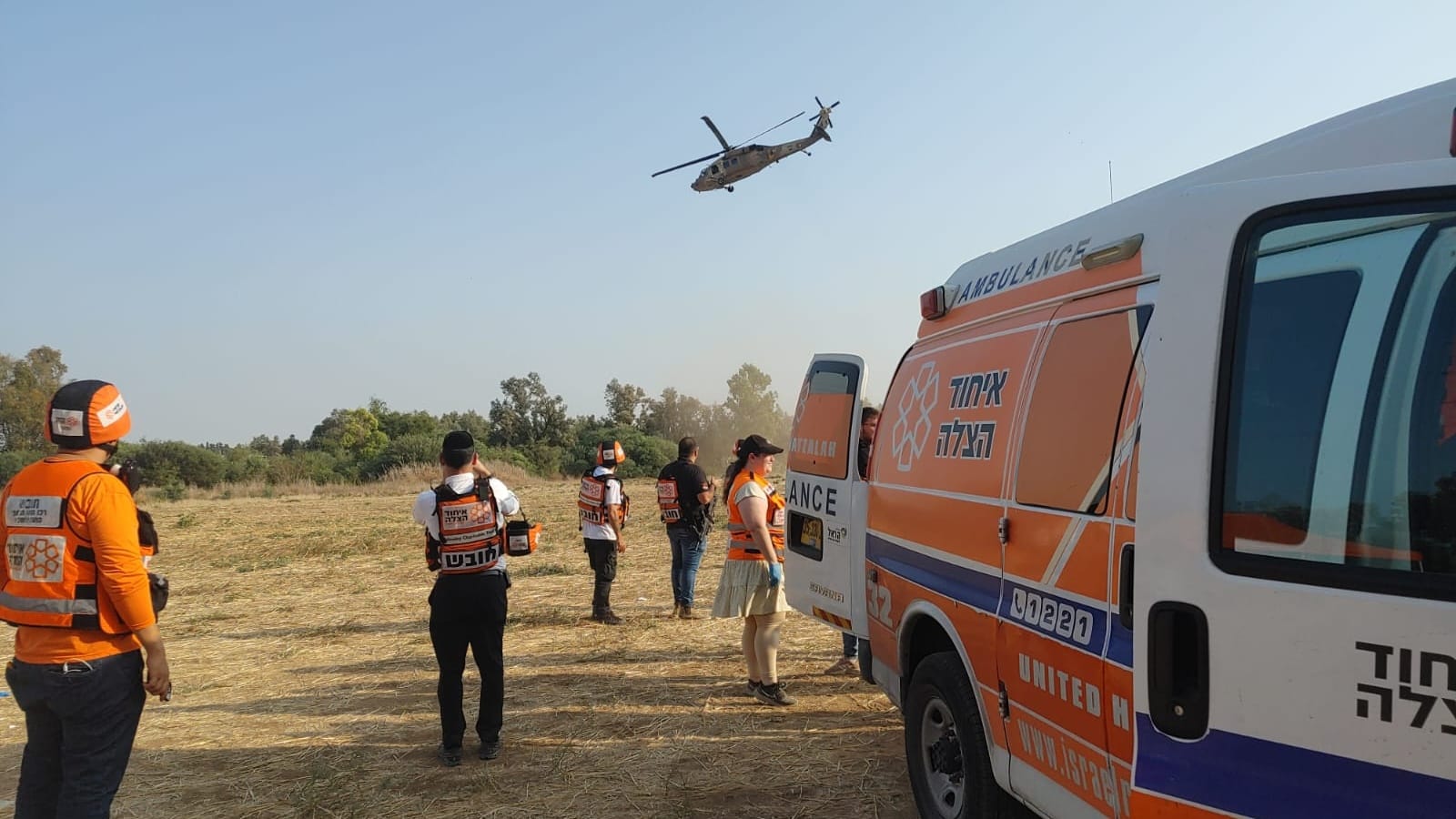 A United Hatzalah team transport a patient to a helicopter for emergency evacuation to hospital. Photo courtesy of United Hatzalah