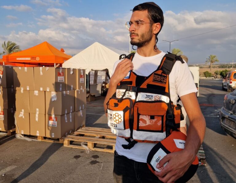 United Hatzalah volunteer EMT Shalom Avitan during Operation Swords of Iron, October 2023. Photo courtesy of Shalom Avitan
