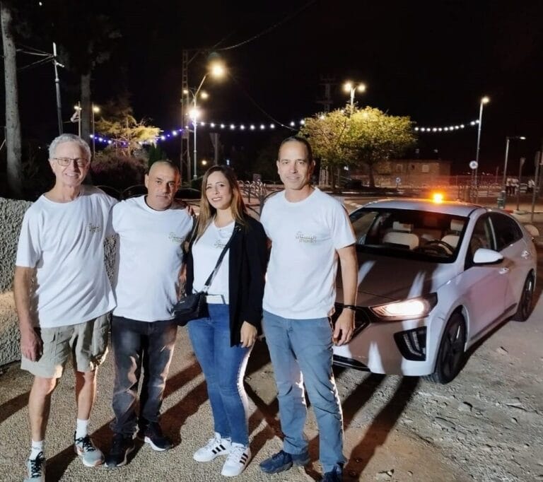 From left, Bustan night patrol volunteers Haim Friedman, Josef Majdalani, Ranin Matar and Dan Segal. Photo courtesy of Dan Segal