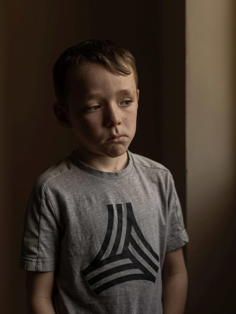 Stav Nitzan, 8, from the Netiv Ha’asarah in southern Israel, survived the attack by hiding with his family in their safe room for 12 hours. Avishag Shaar-Yashuv for The New York Times
