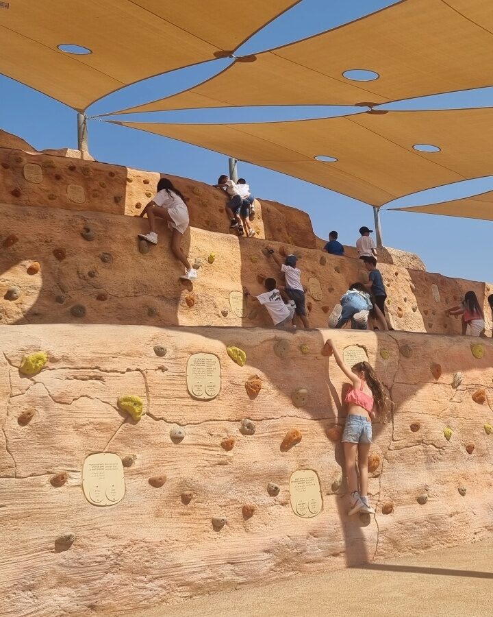 Simulation of children on a climbing wall next to the ibex habitat. Photo courtesy of Midbarium