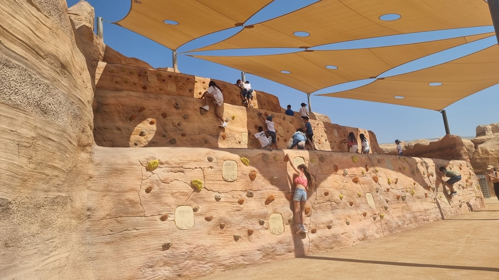 Simulation of children on a climbing wall next to the ibex habitat. Photo courtesy of Midbarium