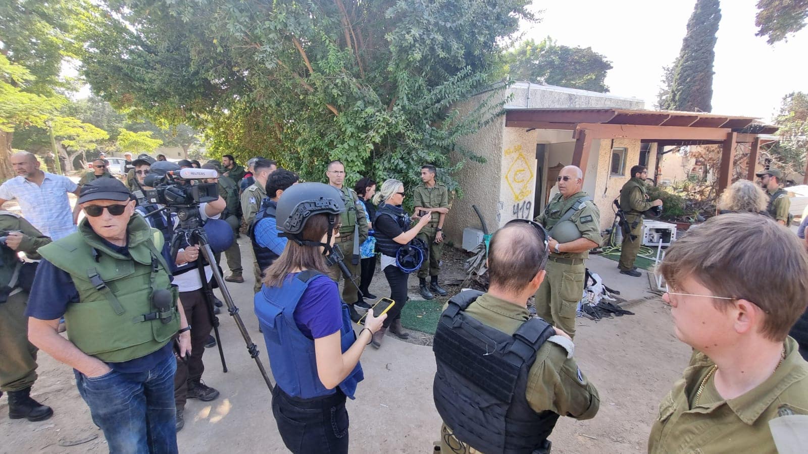 An IDF briefing at Kibbutz Kfar Aza during JPC's tour for foreign journalists. Photo courtesy of the Jerusalem Press Club
