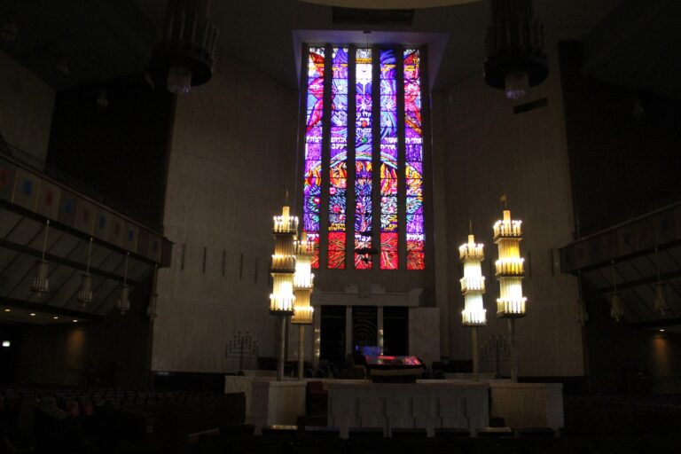 One of the magnificent stained-glass windows at the Great Synagogue in Jerusalem. Photo by Flik47, via Shutterstock