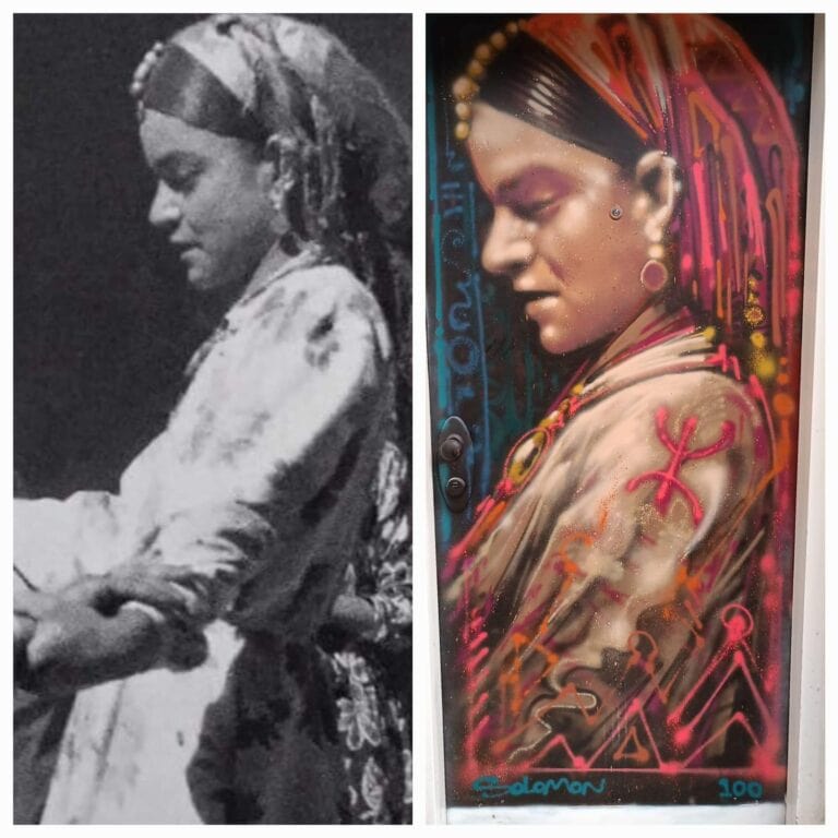 Solomon Souza painted his portrait of Chanina Penina Sabag, grandmother of Merchants Association head Tali Friedman, from a photograph. Photo by Solomon Souza