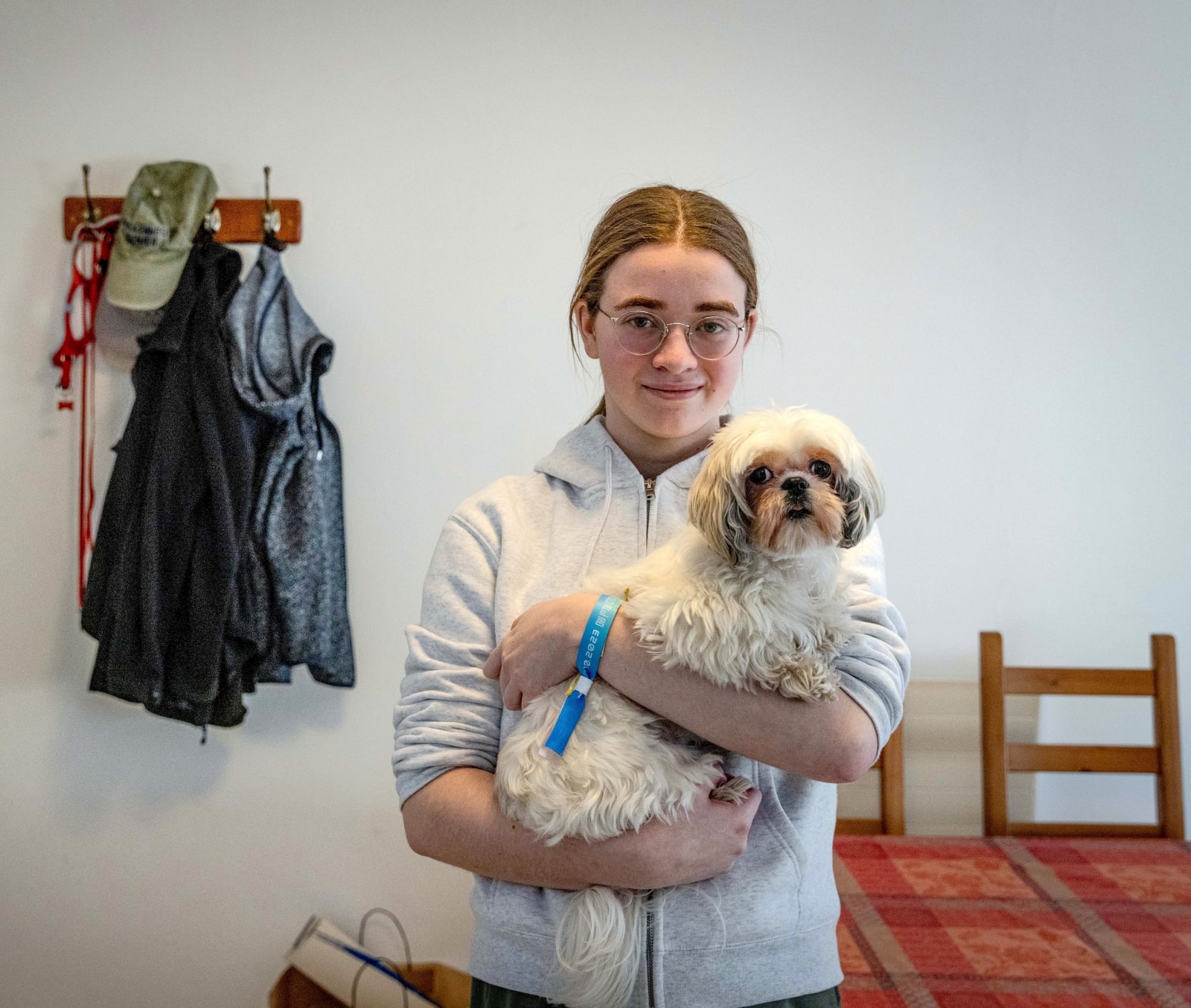 Mia Leimberg, managed to take her dog, Bella, with her as she was kidnapped by Hamas terrorists on October 7, 2023. Both were freed on November 28. Photo by Chaim Goldberg Flash90