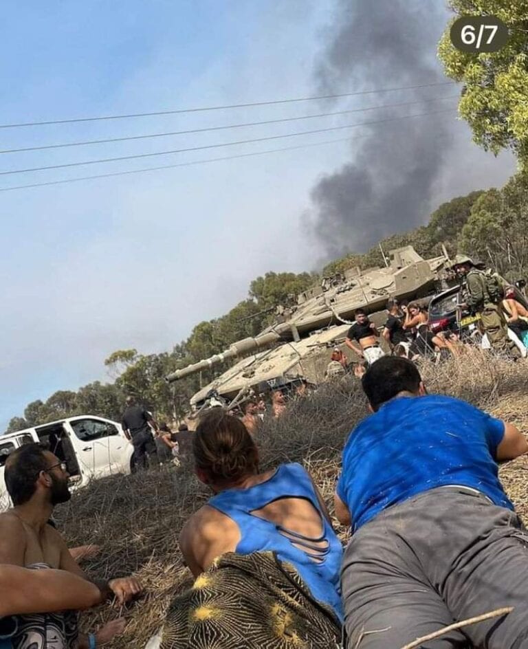 Anashaim Tovim volunteers hid in an orchard during the Hamas attacks. Photo courtesy of Anashim Tovim