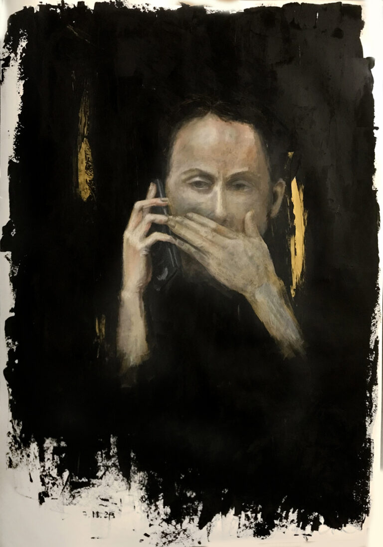 Noa Arad Yairi’s acrylic and pencil on paper art piece. Photo by Noa Arad Yairi
