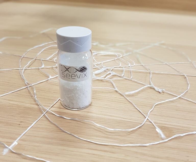 SVX powder is a polymer that mimics natural silk. Photo courtesy of Seevix