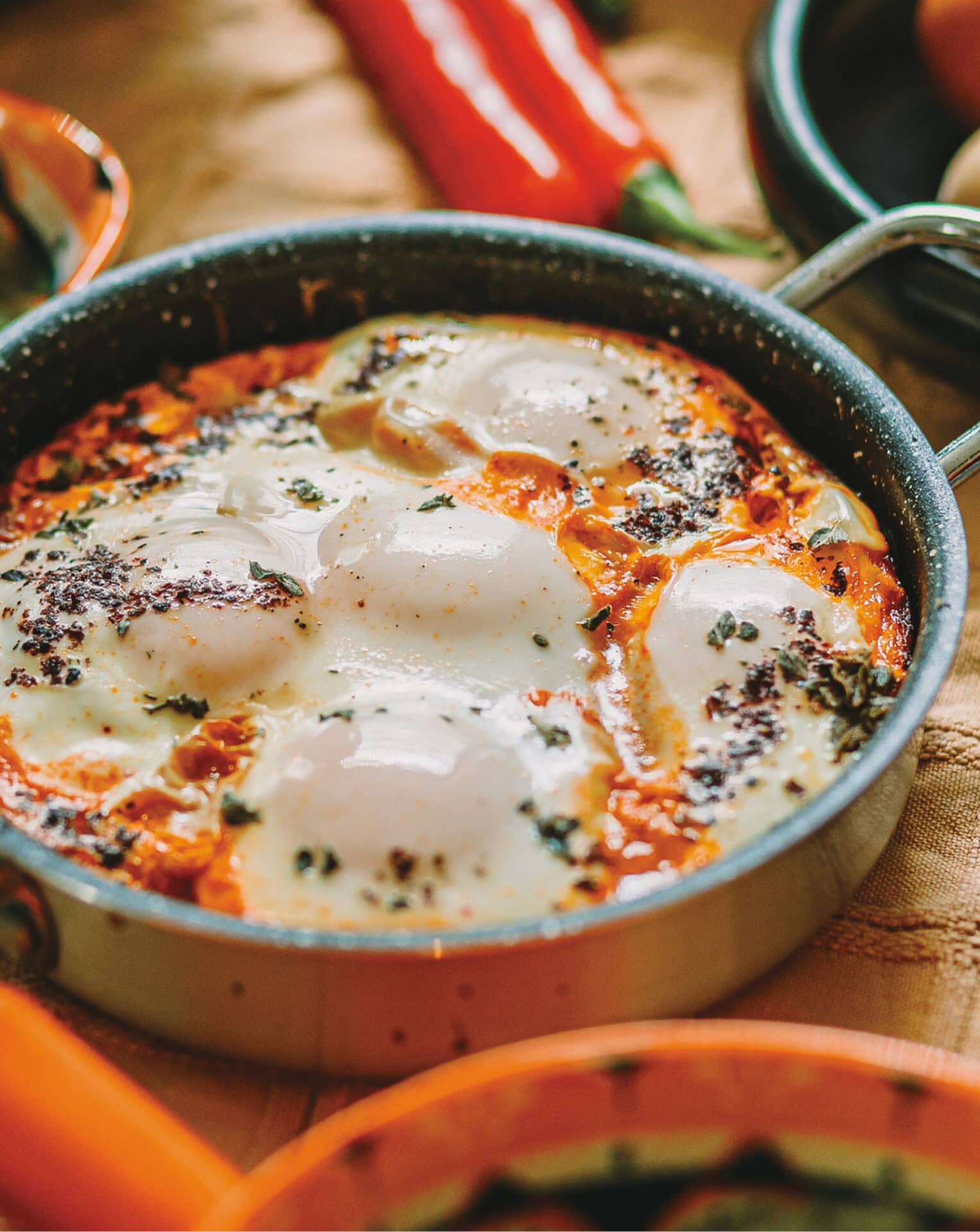 Chef Moshe Basson’s red shakshuka. Photo by Or Doga