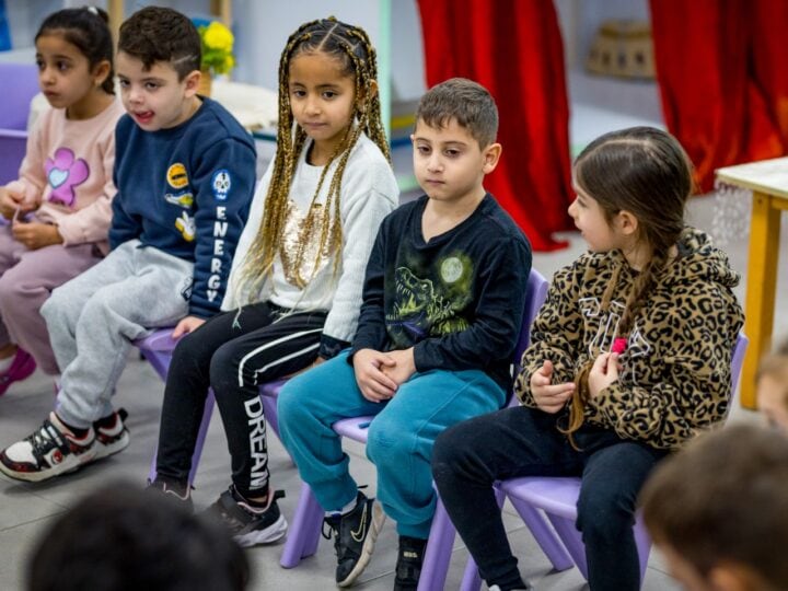 Children in Sderot on their first day back in school since October 7 massacre, March 3, 2024. Photo by Liron Moldovan/Flash90