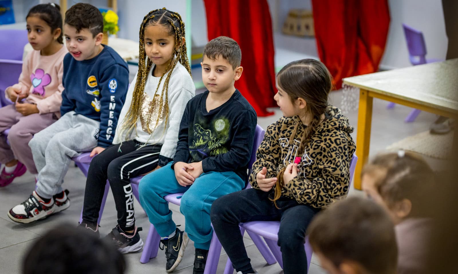 Children in Sderot on their first day back in school since October 7 massacre, March 3, 2024. Photo by Liron Moldovan/Flash90