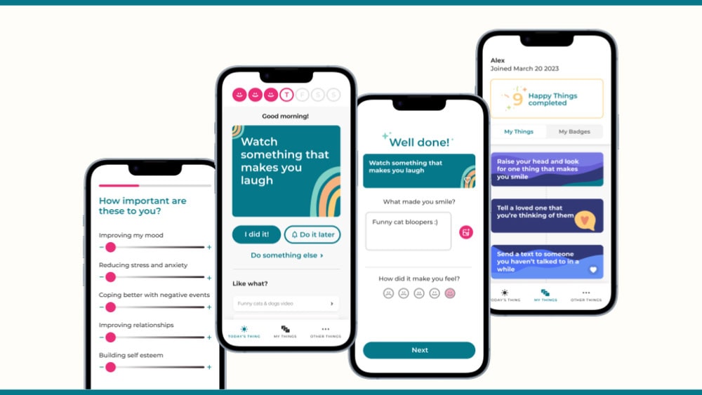 The Happy Things app suggests easy activities to help amp up users’ happiness. Photo courtesy of Happy Things