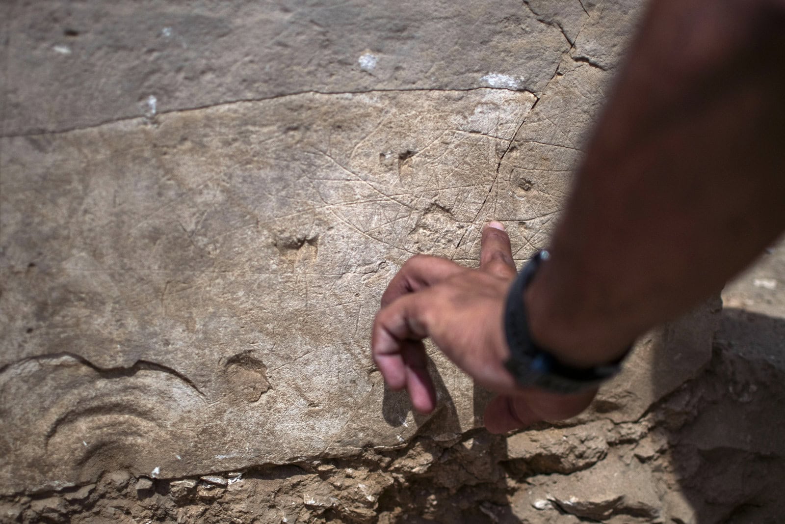 An intricate and detailed drawing of a ship created by a pilgrim some 1,500 years ago. Photo by Yoli Schwartz/Israel Antiquities Authority