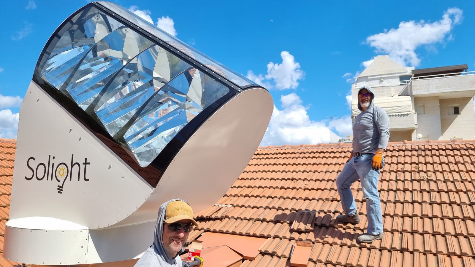 The SOLIS system installed on a roof to bring in sunlight. Photo courtesy of Solight