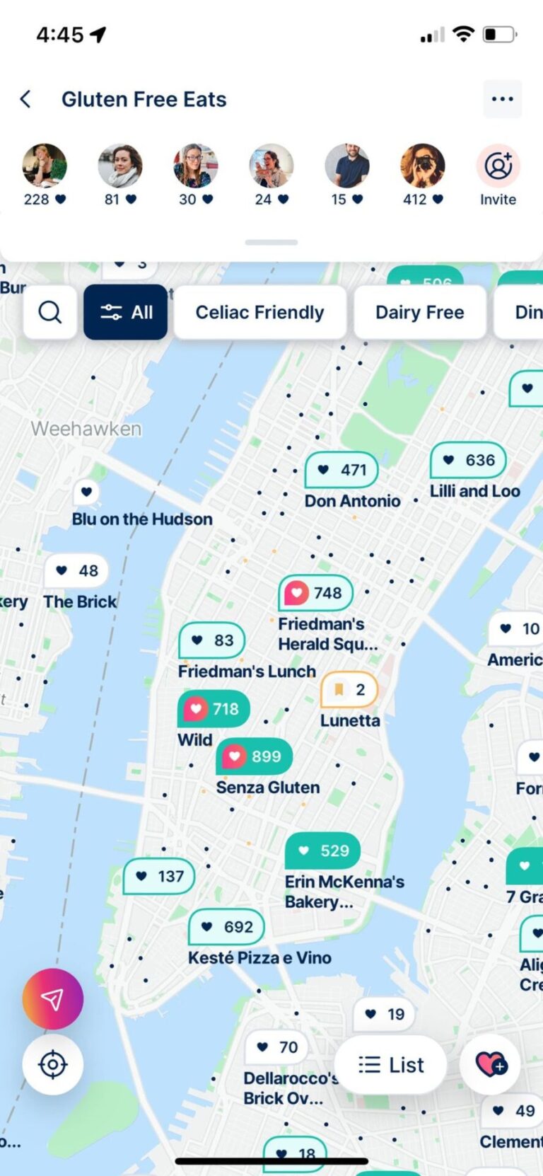 Atly’s gluten-free restaurant map offers a lot of information. Screenshot courtesy of Atly