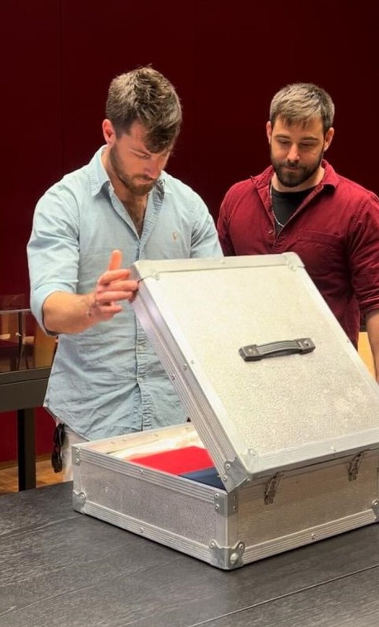 Ilan Ramon’s sons, Yiftach and Tal, deliver the diary to the National Library of Israel. Photo courtesy of National Library of Israel