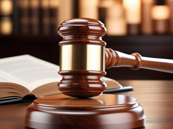Illustration of a gavel in a courtroom. Image by Ray Shrewsberry/Pixabay
