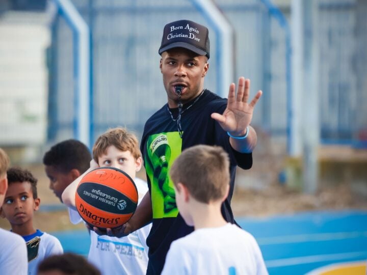 Jared Armstrong hosting a basketball clinic in Ashkelon. Photo by Limor Refaeli and Nir Keidar