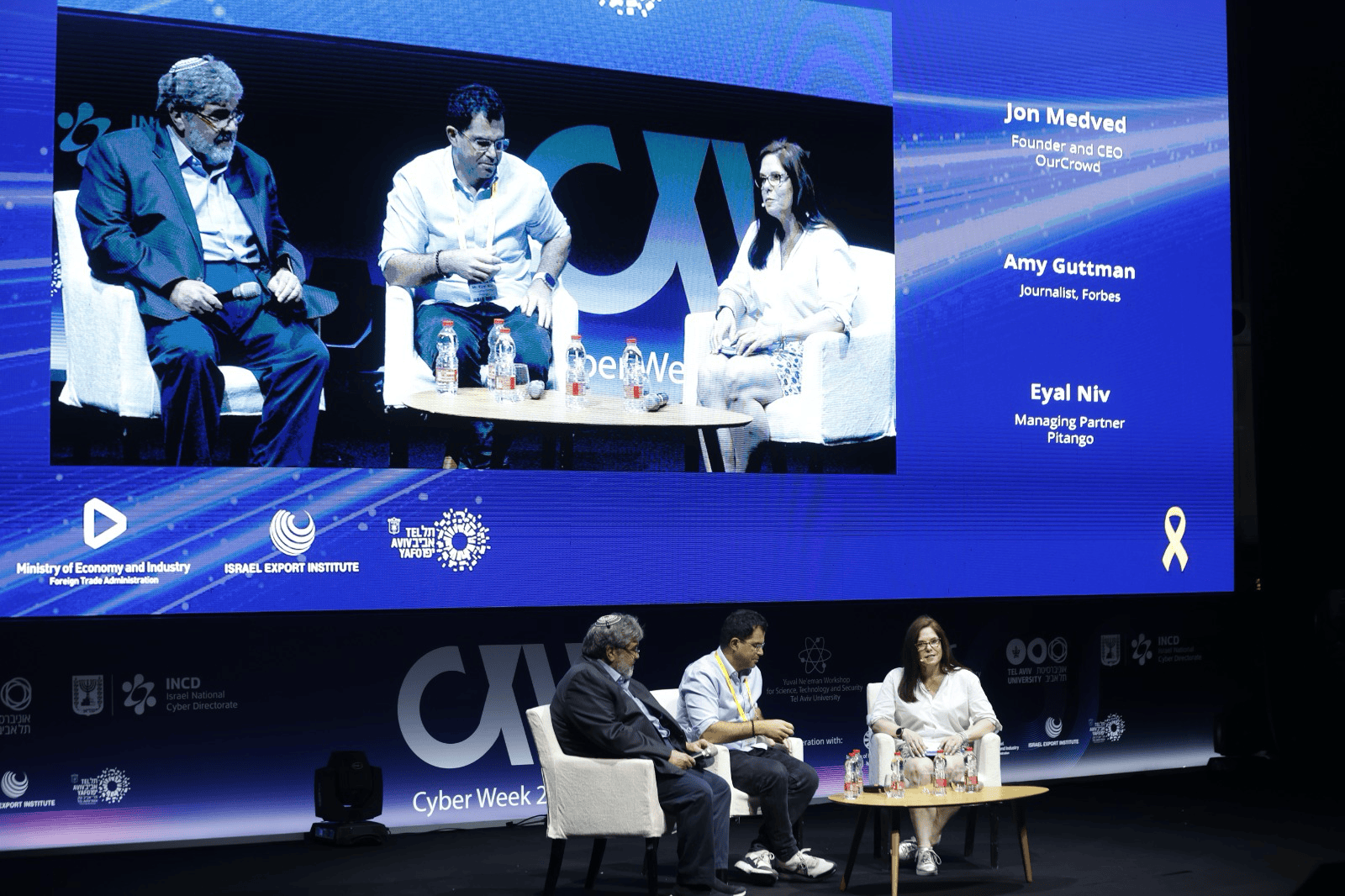 Jon Meded (left), Eyal Niv (center) and Amy Guttman at the 2024 Cyber Week TLV converence. Photo courtesy of Cyber Week TLV