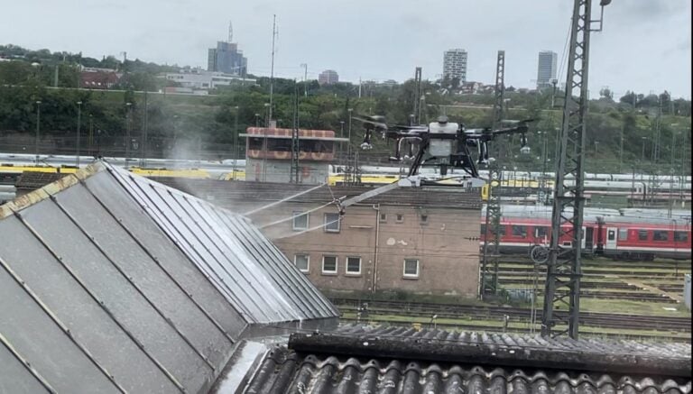 A drone cleans a German train station. Photo courtesy of BladeRanger