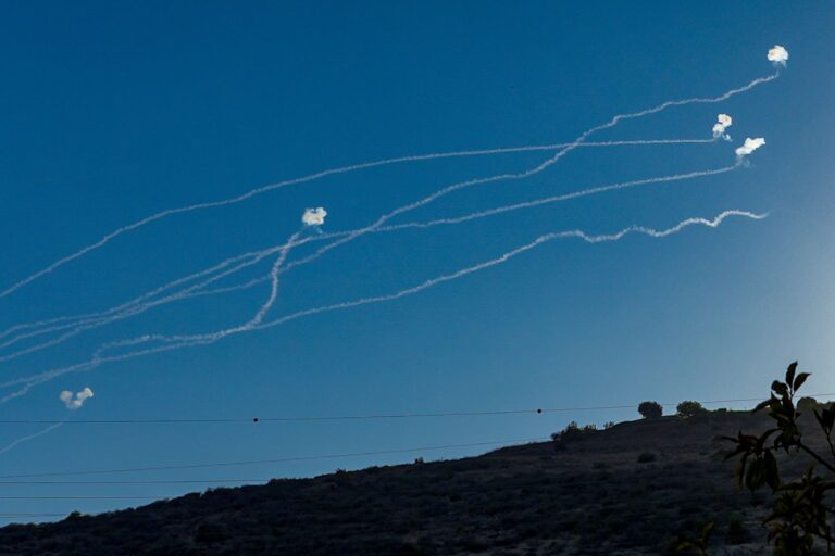 Iron Dome anti missile system intercepts rockets fired from Lebanon, above the Naftali Mountains, northern Israel, August 23, 2024. Photo by Ayal Margolin/Flash90