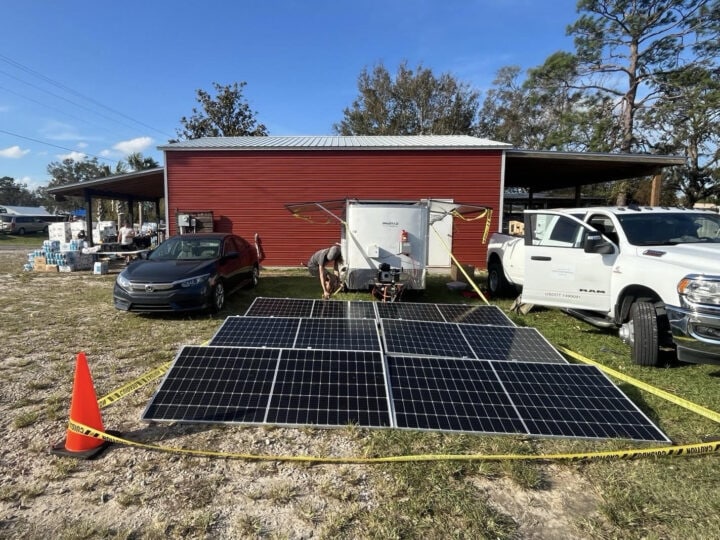 Solar panels from SmartAID offer emergency electricity to first responders and communities in Florida in the wake of Hurricane Helene. Photo courtesy of SmartAID