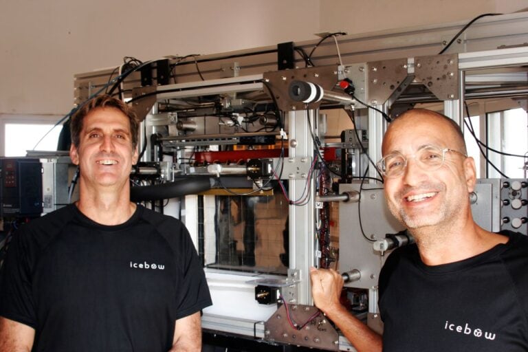 Icebow cofounders Elad Mor, left, and Sagi Katz with the Joice Machine. Photo courtesy of Icebow 