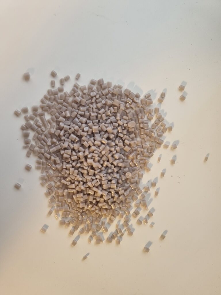 Plastic pellets created from textile waste. Photo courtesy of TextRe
