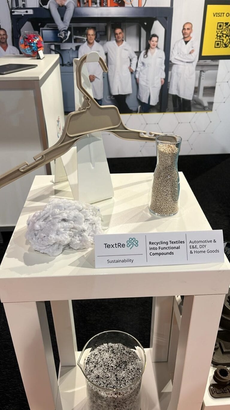 TextRe's founders stand next to the company's first proof-of-concept products. Photo courtesy of TextRe