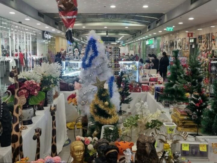 Novy God and Christmas decorations being sold at a mall in Israel. Photo by Yulia Karra