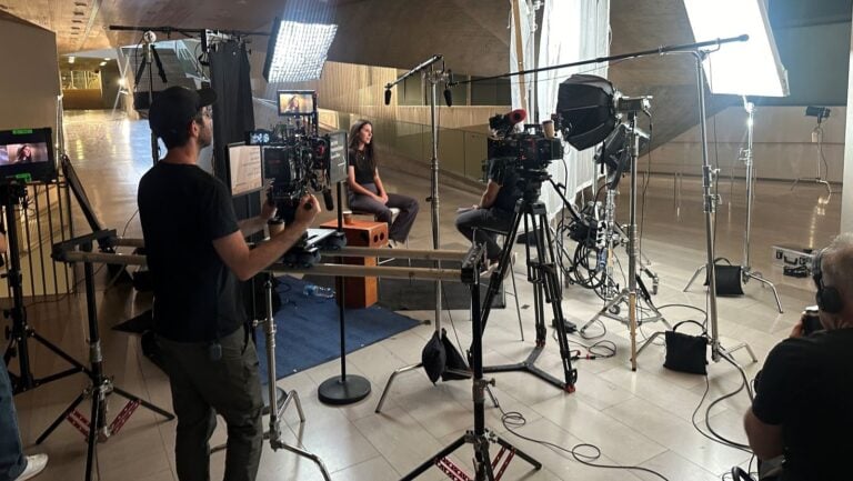 Interviewing former hostage Sapir Cohen for the movie. Photo courtesy of John Coles