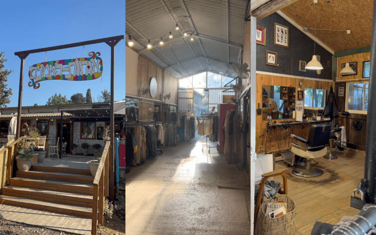 The Artist Stables entrance; an interior shot of the repurposed horse homes; combination thrift store/barber shop LaRosh. Photo by Zachy Hennessey