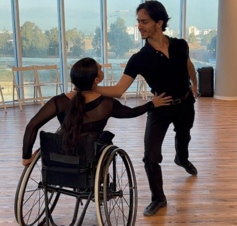 Orel Chalaf and Tomer Margalit dancing at their spacious studio. Photo by Natalie Selvin