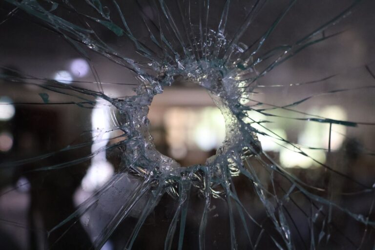Closeup of a terrorist’s bullet hole on a southern kibbutz. Photo by Omri Zangen