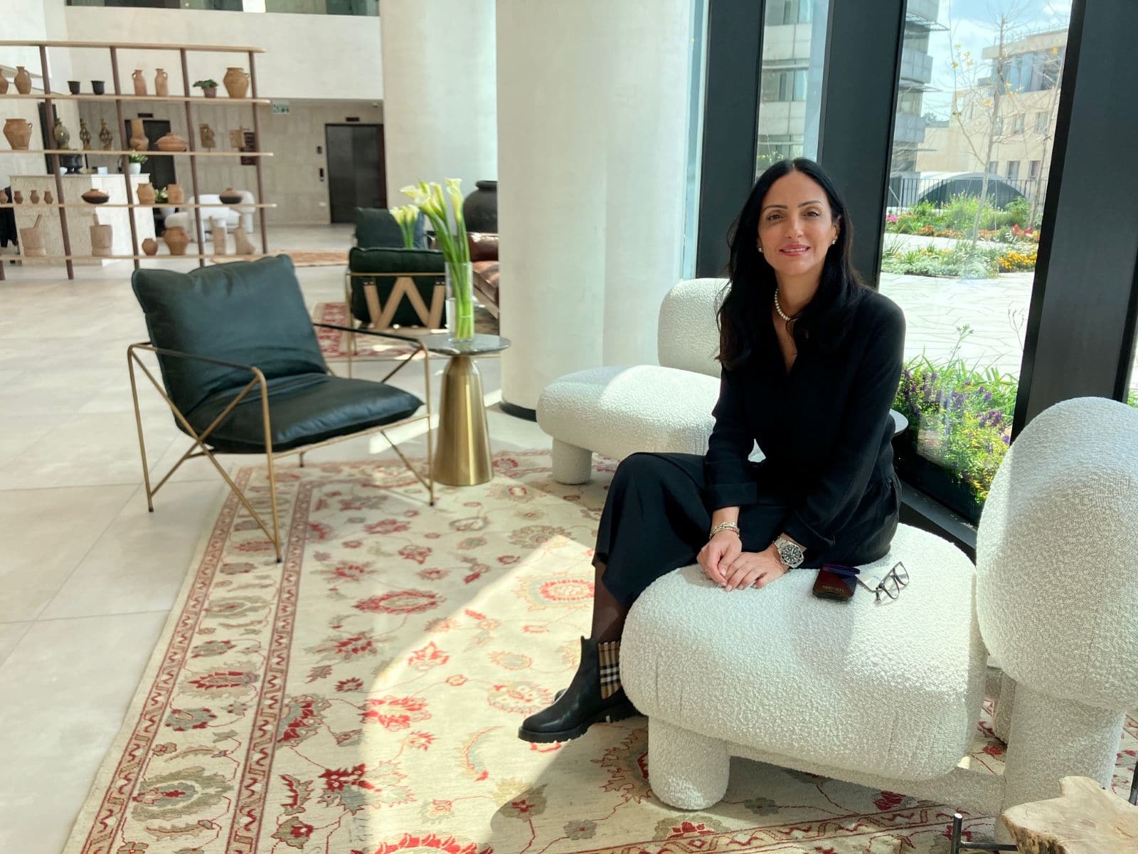 Einat Ganon, general manager of the Jabob Modi’in and vice president of the Jacob chain, in the lobby of Jacob Modi’in, opened in March 2025. Photo by Abigail K. Leichman