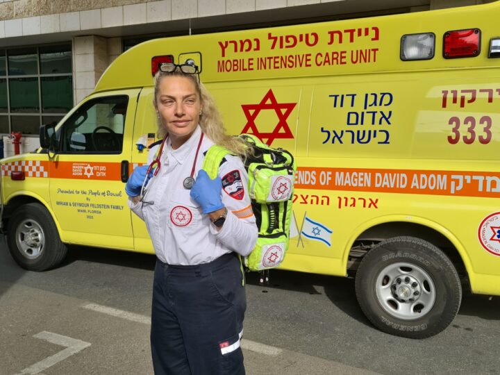 Michaela Bercu during her volunteer shift at Magen David Adom. Photo courtesy of Magen David Adom