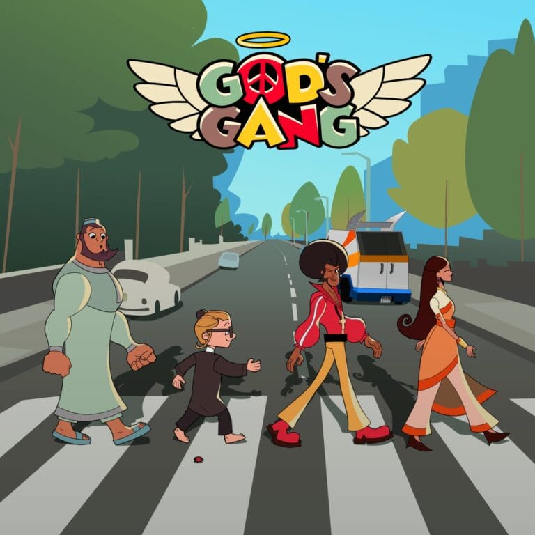 God’s Gang characters crossing Abbey Road made famous by the Beatles. Photo courtesy of God’s Gang