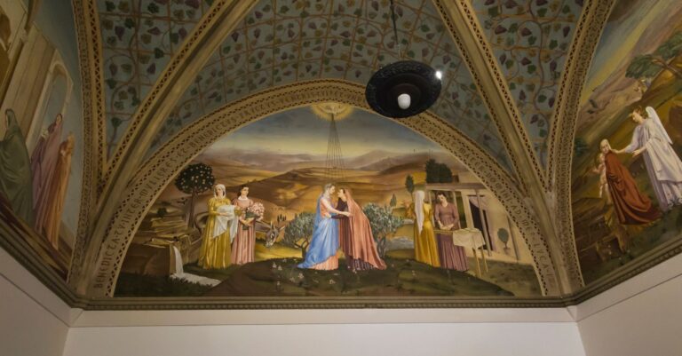 Fresco of Mary meeting with Elizabeth. Photo by DyziO/Shutterstock 
