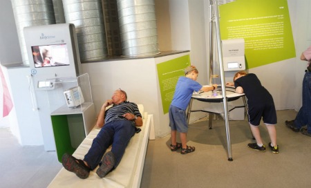 All you have to do is lie down to be monitored by EarlySense for temp, movement and breathing. Photo courtesy of Bloomfield Science Museum 